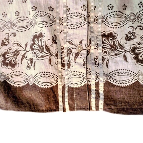 SONOMA Life+Style Women's Button 3/4 Sleeve 1X Shirred Blouse - Tan/Brown Border - Picture 5 of 9